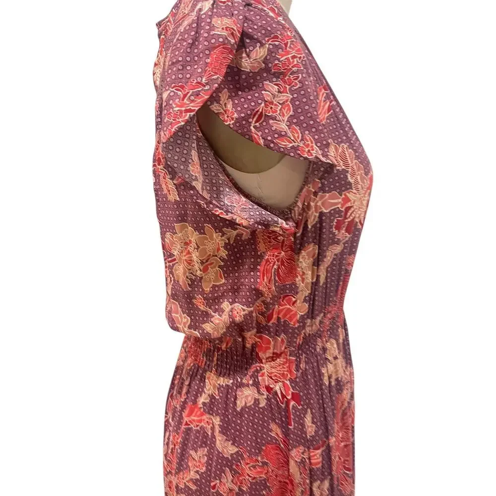 Jasse Dress Womens Medium Purple Floral Boho Maxi V Neck Ruffle Hem Lace Trim - Picture 6 of 12